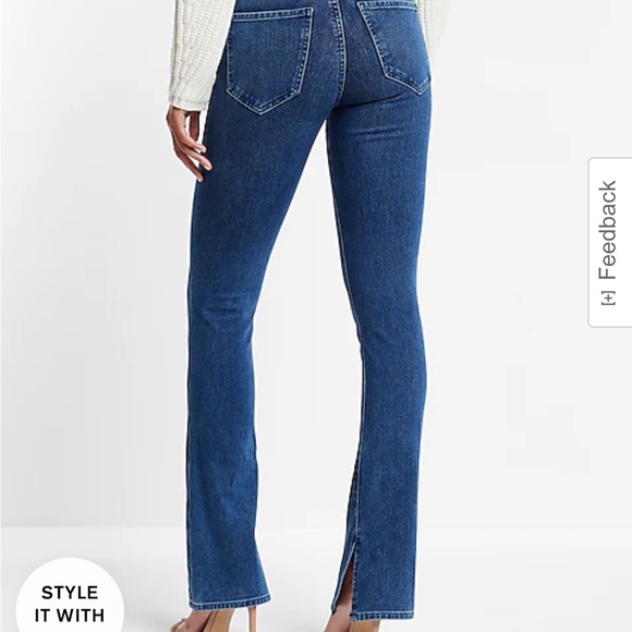 2S ποΈ NEW Express skyscraper mid rise flare dark wash jean 2 Short petite tags - Picture 2 of 9